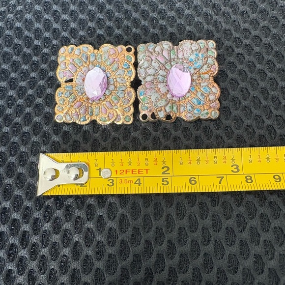 Artisan Statement Earrings | Mosaic Enamel & Lavender Crystal Posts - Picture 7 of 8